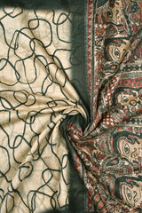 Off white Printed Cotton Abstract Design Kalamkari Style Pallu Saree