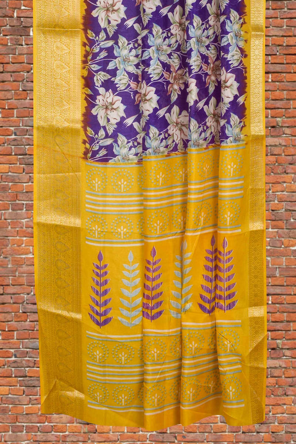 Violet Semi Dola Floral Garden Printed Contrast Pallu Saree