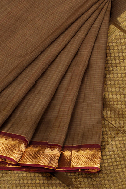 Brown Chettinad Pure Cotton Muthu Kattam Zari Border Saree