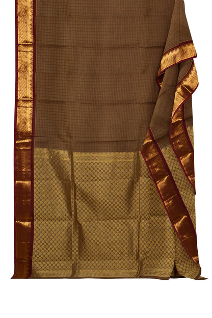 Brown Chettinad Pure Cotton Muthu Kattam Zari Border Saree