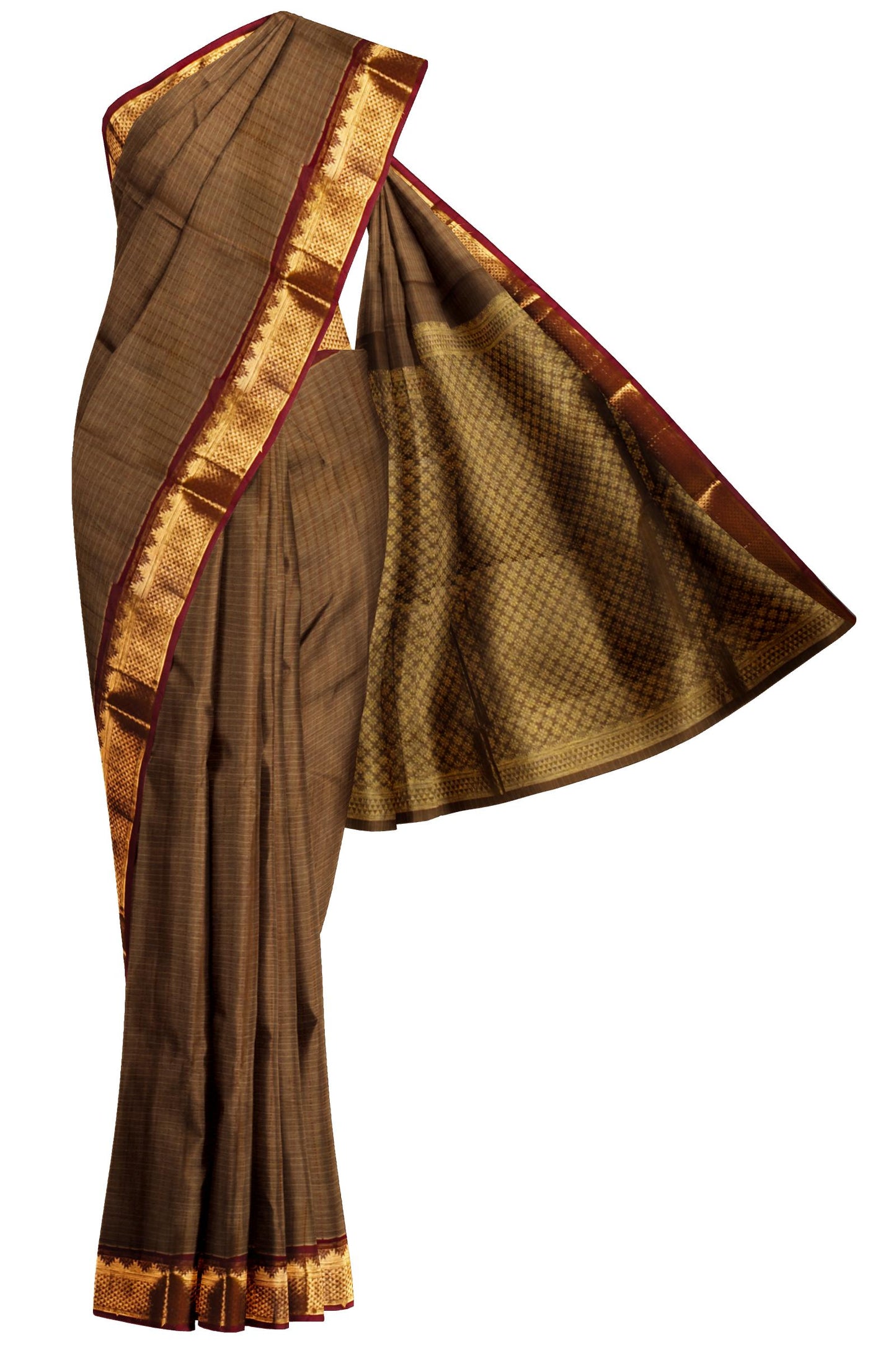 Brown Chettinad Pure Cotton Muthu Kattam Zari Border Saree