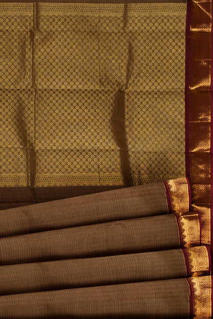 Brown Chettinad Pure Cotton Muthu Kattam Zari Border Saree