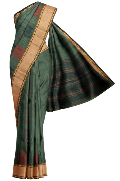 Dark Green Chettinad Pure Cotton Yazhi Butta Saree