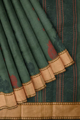 Dark Green Chettinad Pure Cotton Yazhi Butta Saree