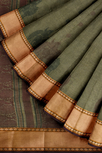 Light Green Chettinad Pure Cotton Yazhi Butta Saree