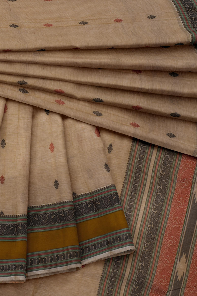 Off white Chettinad Pure Cotton Annam Mango Border Saree