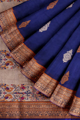 Blue Chettinad Pure Cotton Contrast Butta Tree Pallu Saree