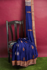 Blue Chettinad Pure Cotton Contrast Butta Tree Pallu Saree