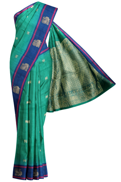 Ramar Green Chettinad Pure Cotton Contrast Annam Border Saree