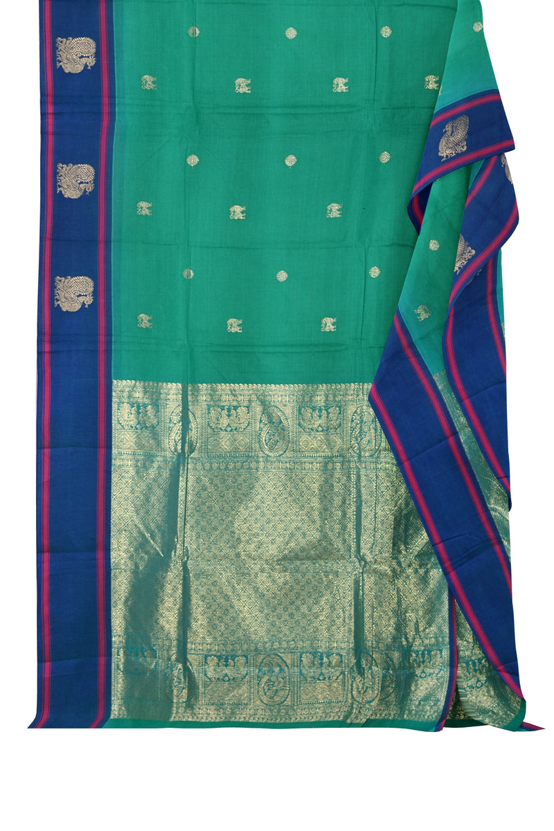 Ramar Green Chettinad Pure Cotton Contrast Annam Border Saree