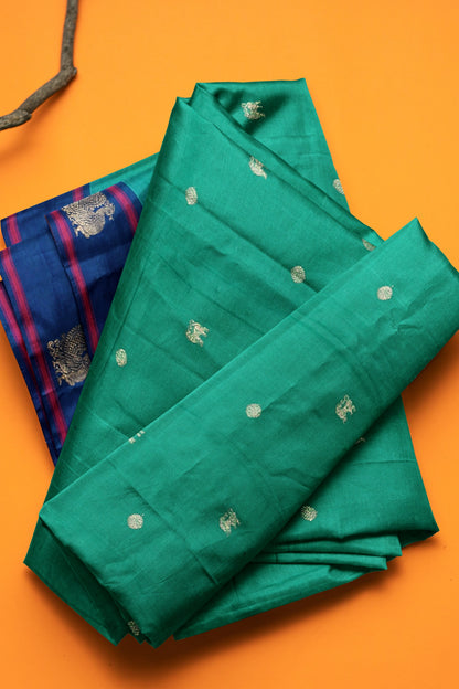 Ramar Green Chettinad Pure Cotton Contrast Annam Border Saree