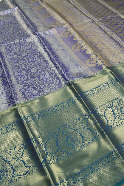 Violet Semi Silk All Over Design Contrast Border Bridal Tissue Saree