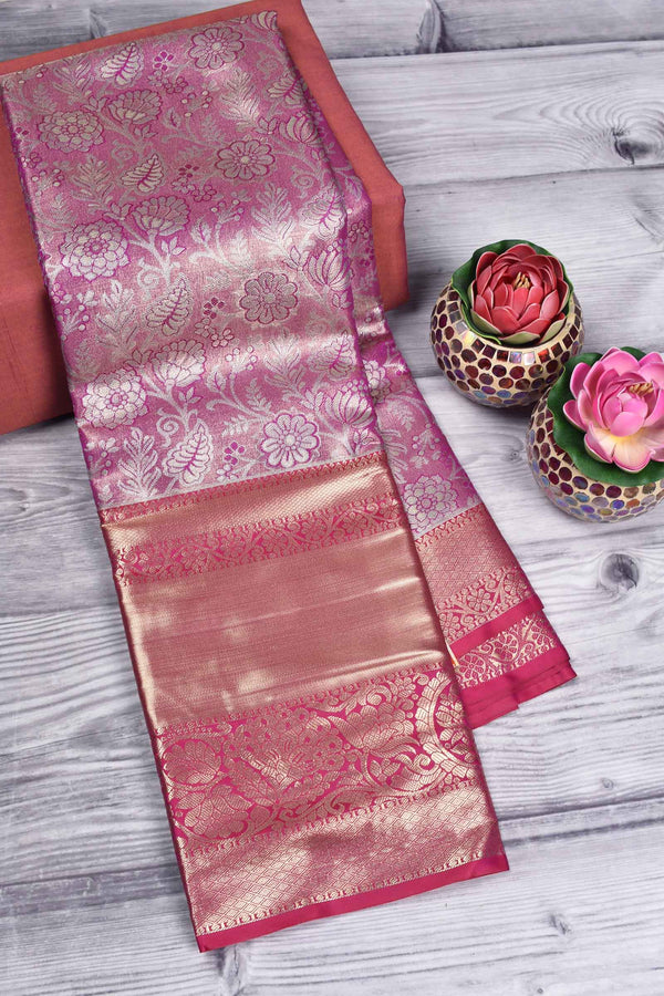 Pink Semi Silk All Over Design Mango Border Bridal Tissue Saree