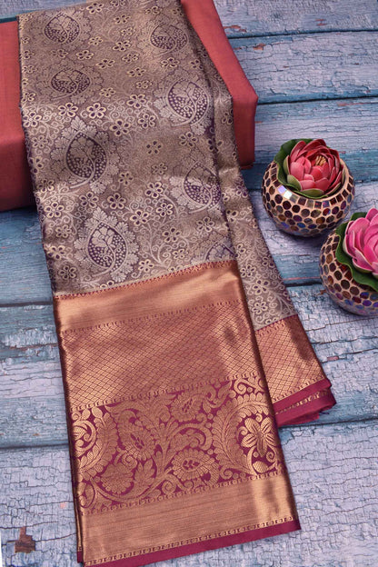 Light Violet Semi Silk Contrast Border Grand Pallu Bridal Tissue Saree