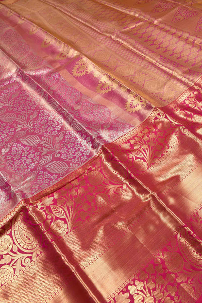 Pink Semi Silk Intricate Design Contrast Pink Mango Border Bridal Tissue Saree