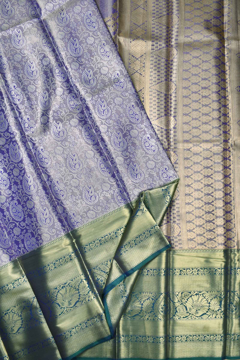 Violet Semi Silk All Over Design Contrast Border Bridal Tissue Saree