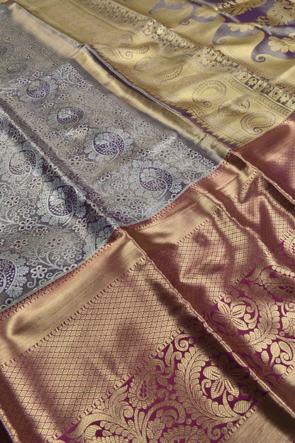 Light Violet Semi Silk Contrast Border Grand Pallu Bridal Tissue Saree