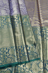 Blue Semi Silk Grand Floral Leaf Jacquard Big Border Bridal Tissue Saree