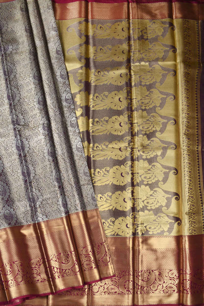 Light Violet Semi Silk Contrast Border Grand Pallu Bridal Tissue Saree