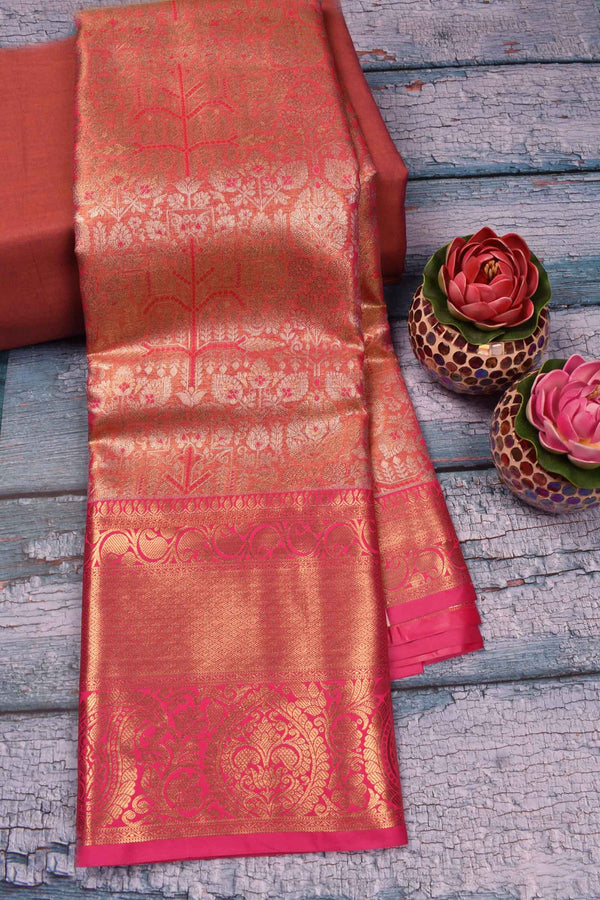 Light Pink Semi Silk All Over Design Bridal Tissue Saree