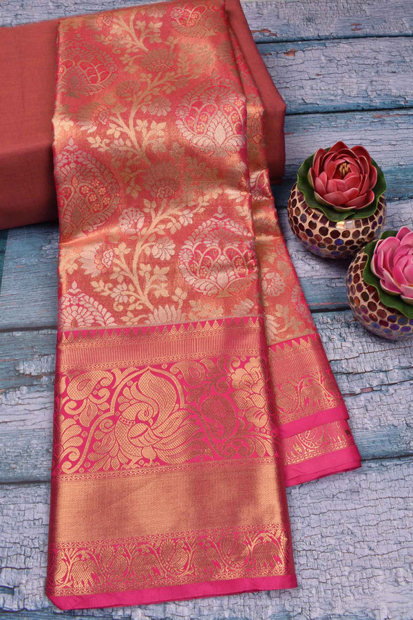 Light Pink Semi Silk Grand Jacquard Peacock Border Bridal Tissue Saree