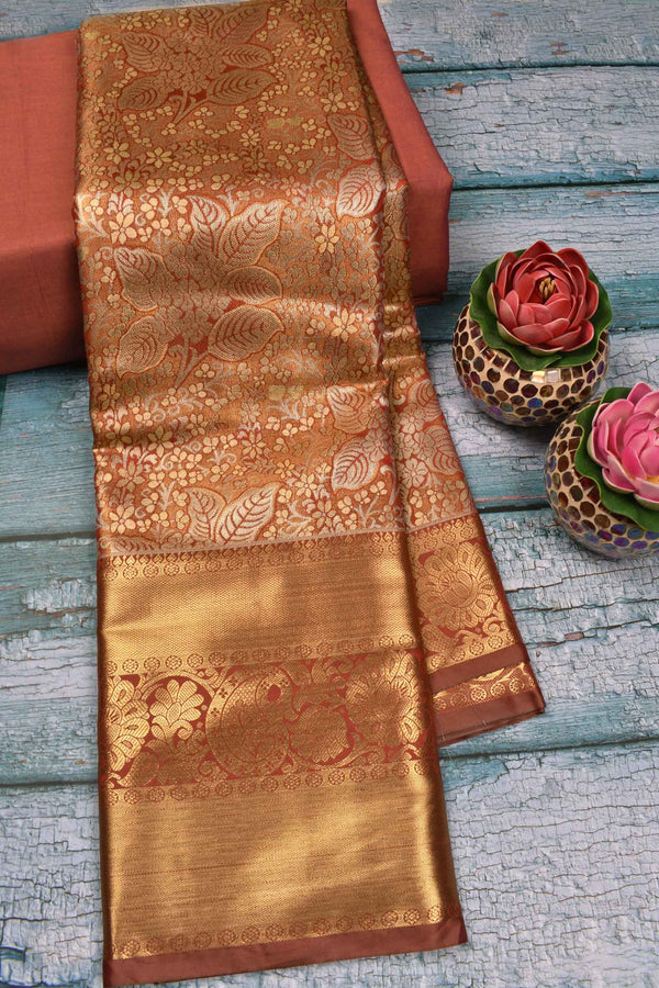 Orange Semi Silk All Over Grand Design Mango Pallu Bridal Tissue Saree