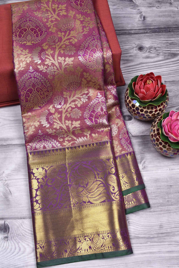 Light Purple Semi Silk Grand Jacquard Traditional Pallu Bridal Tissue Saree