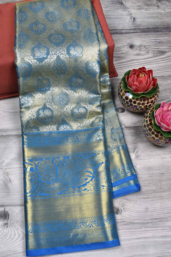 Blue Semi Silk Peacock Butta Grand Traditional Pallu Bridal Tissue Saree