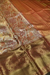 Golden Semi Silk All Over Floral Jacquard Big Border Bridal Tissue Saree