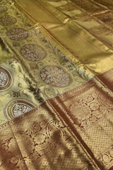 Dark Golden Semi Silk Emblem Design Grand Paisely Pallu Bridal Tissue Saree