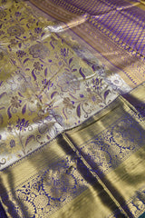 Silver with Violet Big Floral Design Mango Pallu Bridal Tissue Saree