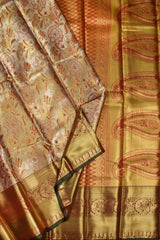 Golden Semi Silk All Over Floral Jacquard Big Border Bridal Tissue Saree