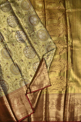 Dark Golden Semi Silk Emblem Design Grand Paisely Pallu Bridal Tissue Saree