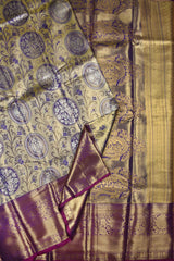 Golden  Semi Silk Swan Emblem Jacquard Grand Pallu Bridal Tissue Saree