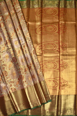 Golden Semi Silk Big Floral Design Paisely Pallu Bridal Tissue Saree