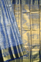 Blue Semi Silk Leaf Design Paisely Pallu Bridal Tissue Saree