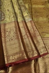 Dark Golden Semi Silk Emblem Design Grand Paisely Pallu Bridal Tissue Saree