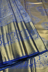 Blue Semi Silk Leaf Design Paisely Pallu Bridal Tissue Saree