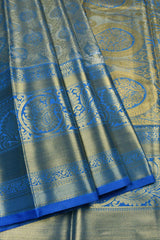 Blue Semi Silk Peacock Butta Grand Traditional Pallu Bridal Tissue Saree