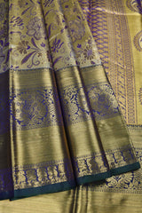 Silver with Violet Big Floral Design Mango Pallu Bridal Tissue Saree