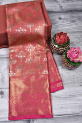 Light Pink Semi Silk Silver Tree Design Grand Pallu Bridal Tissue Saree