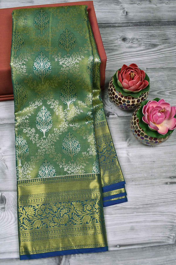 Light Green Semi Silk Tree Butta Jaal Bridal Tissue Saree