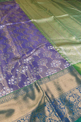 Blue Semi Silk Tree Design Contrast Green Border Bridal Tissue Saree