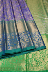 Blue Semi Silk Tree Design Contrast Green Border Bridal Tissue Saree