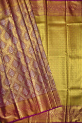 Golden Brown Semi Silk Contrast Tree Jacquard Floral Border Bridal Tissue Saree