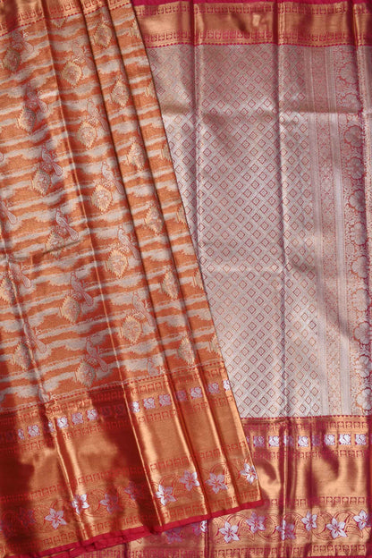 Sunset Orange Semi Silk Fancy Design Bridal Tissue Saree