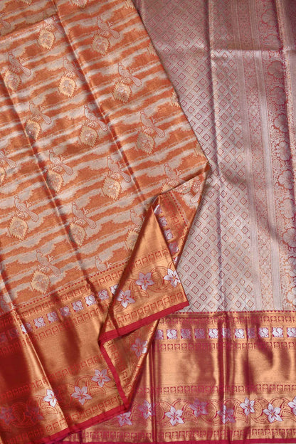 Sunset Orange Semi Silk Fancy Design Bridal Tissue Saree