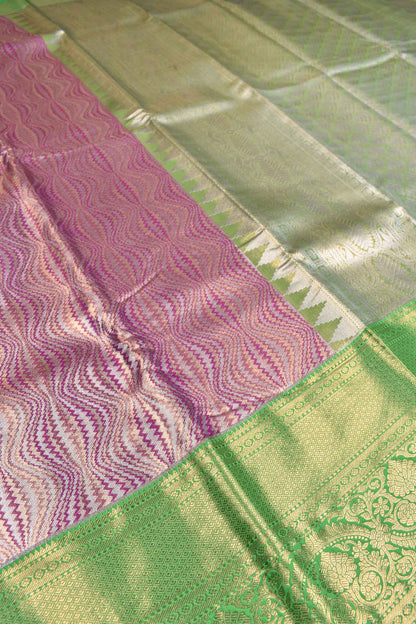 Maroon Semi Silk Fancy Curves Design Contrast Green Border Bridal Tissue Saree