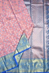 Baby Pink Semi Silk Fancy Design Contrast Blue Border Bridal Tissue Saree