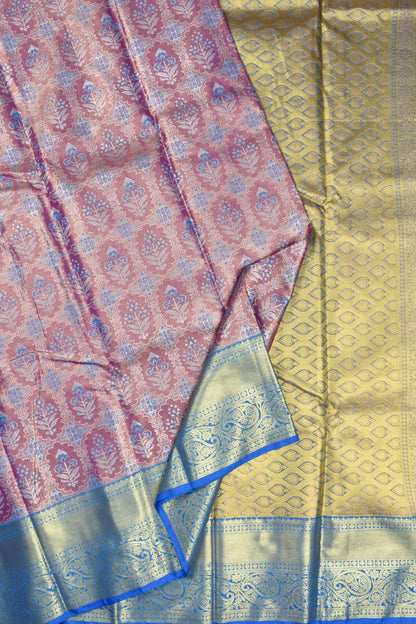 Light Pink Semi Silk All Over Jacquard Contrast Blue Paisely Border Bridal Tissue Saree